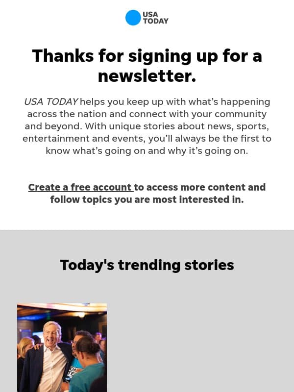 We are so happy you are here email from USA Today