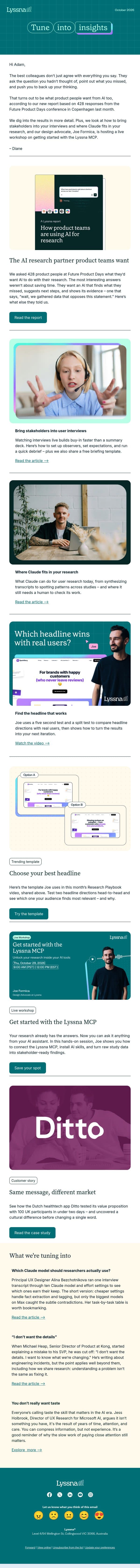 Should AI push back on your research? email from UsabilityHub screenshot