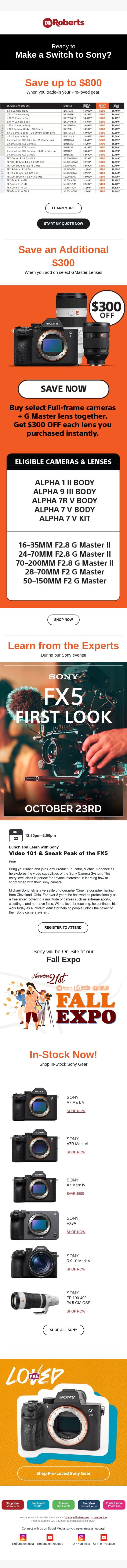 It’s Never Been Easier to Switch to Sony! email from UsedPhotoPro screenshot