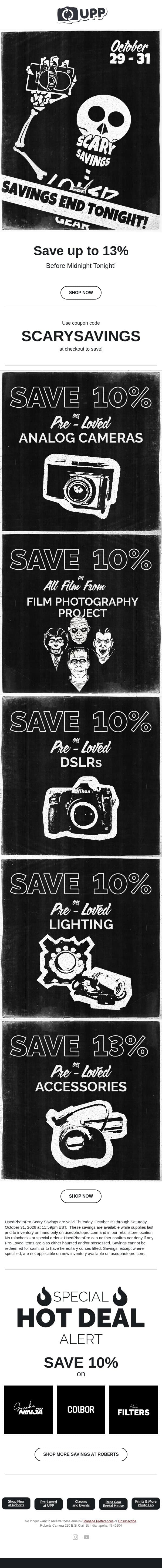 💀 Last Day for the Scariest Savings of the Season! email from UsedPhotoPro screenshot