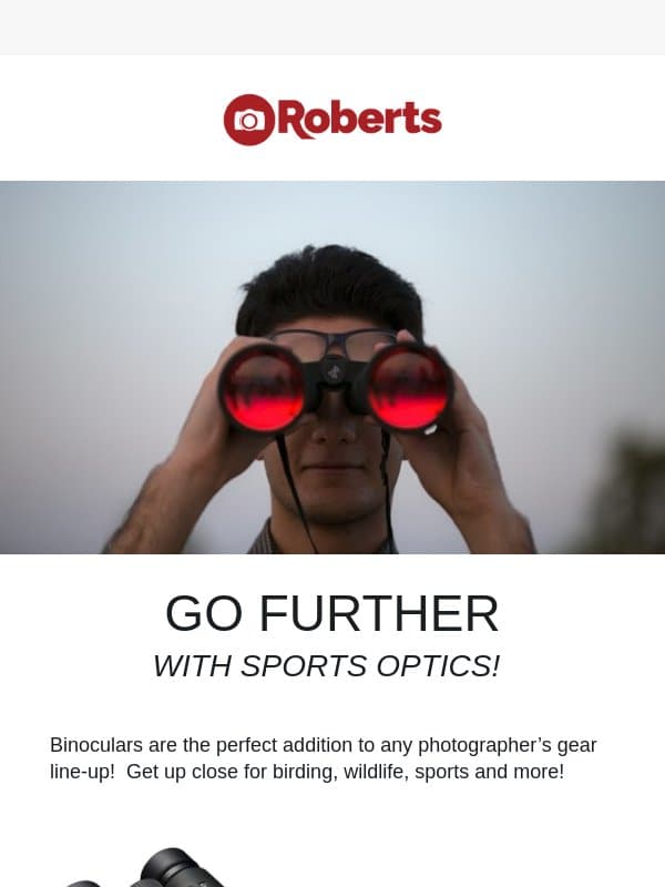 Go Further with Sports Optics at Roberts! email from UsedPhotoPro