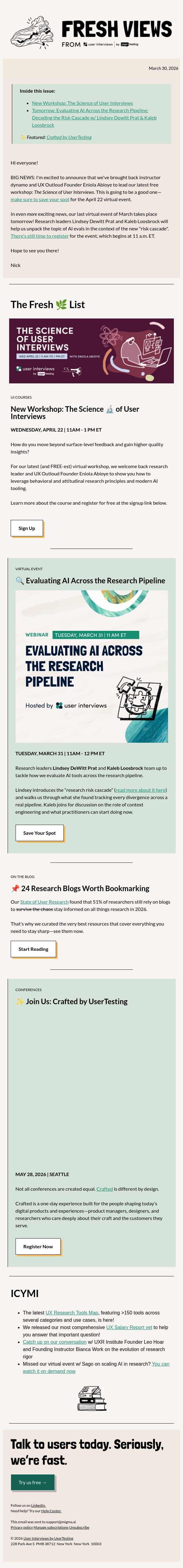 The Science of User Interviews | Decoding the New Research Risk Cascade email from User Interviews screenshot