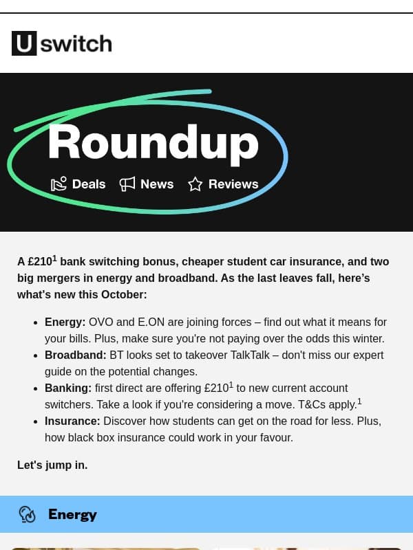 Big news in energy and broadband - your October Roundup email from Uswitch