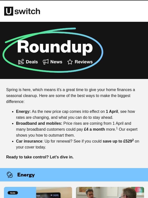Save big this spring with Roundup email from Uswitch