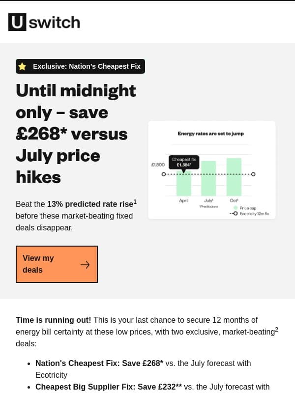 Hours left to save £268* on your energy email from Uswitch