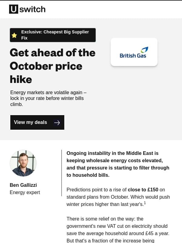 You won't find this British Gas deal direct email from Uswitch
