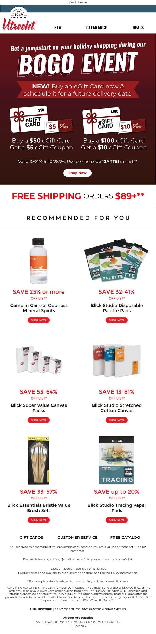 Our BOGO deal is HERE! email from Utrecht Art Supplies screenshot