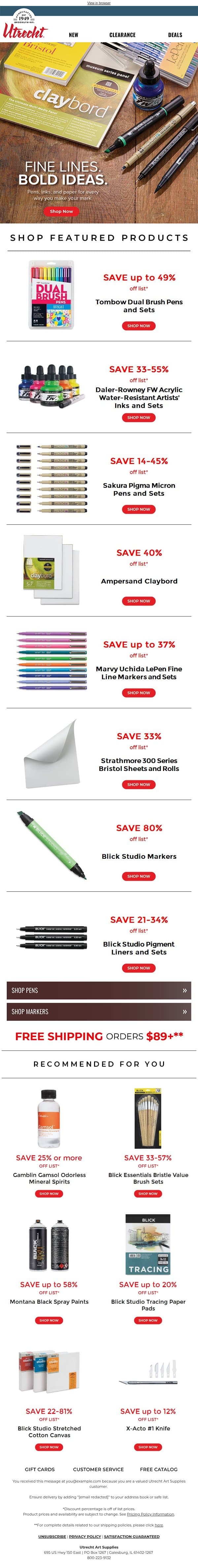 Your source for all things Pen & Ink! email from Utrecht Art Supplies screenshot