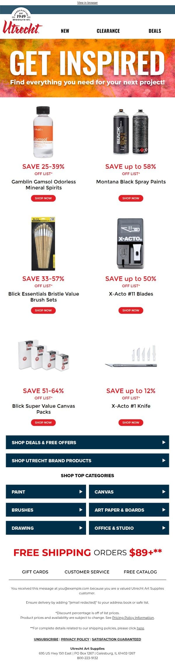 Our Picks for You email from Utrecht Art Supplies screenshot