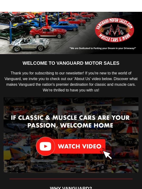 Welcome to Vanguard Motor Sales! email from Vanguard Motor Sales