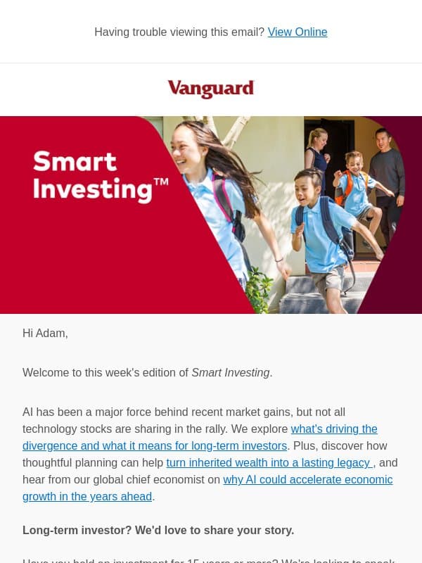 Not all AI tech stocks are booming | Make the most of an inheritance | Why AI may drive future growth email from Vanguard