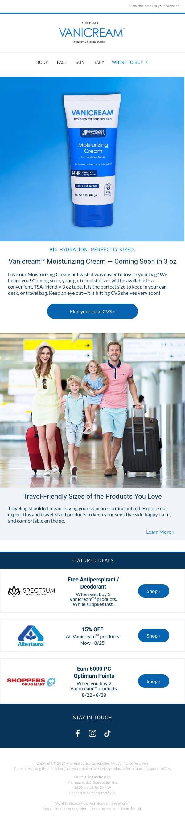 From Backpacks to Boarding Passes email from Vanicream screenshot