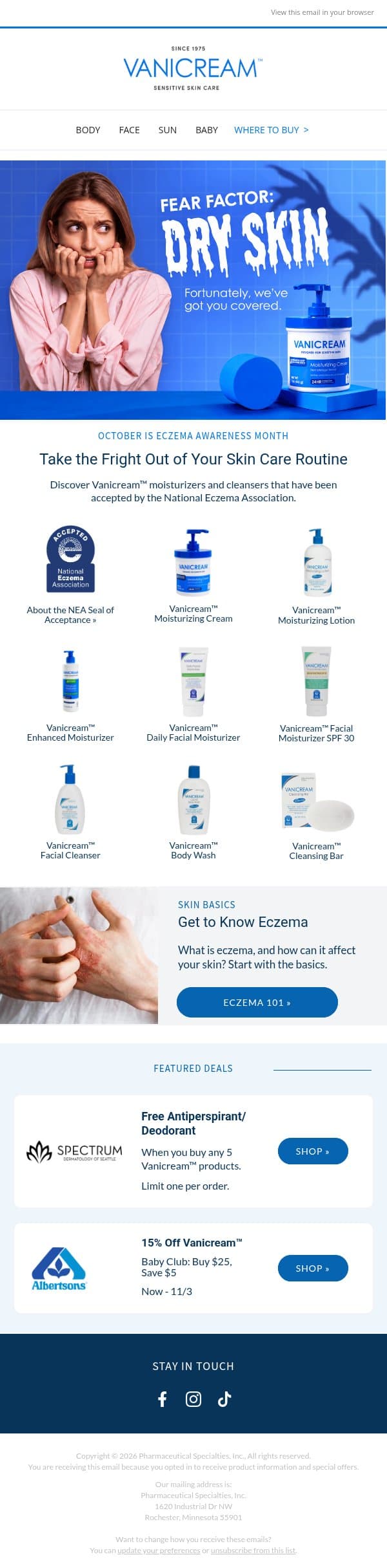 No tricks. Just moisture. email from Vanicream screenshot