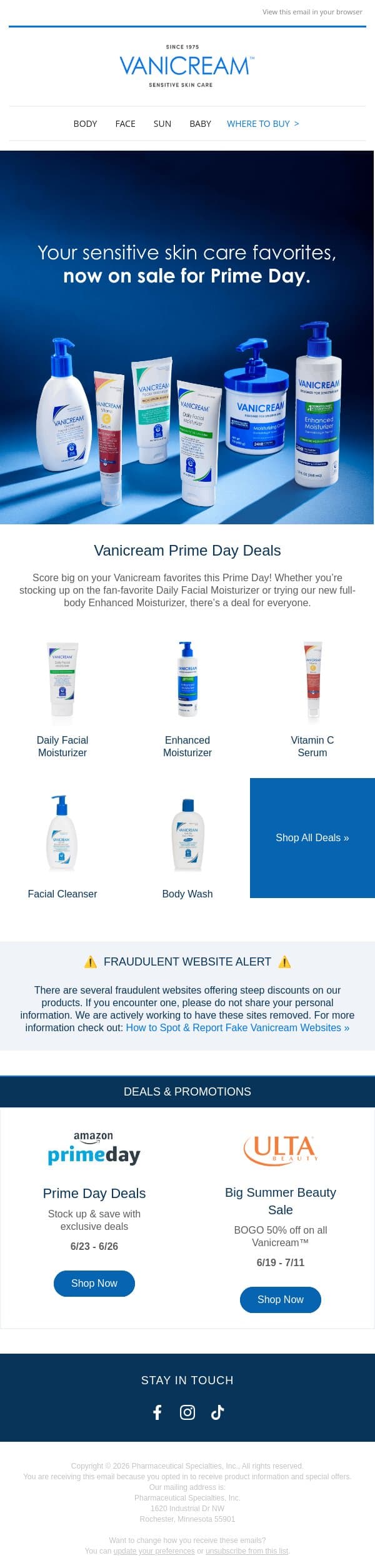 Prime Day Deals Are Coming! π email from Vanicream screenshot