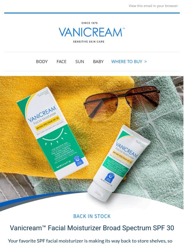 Restock Alert 🚨 email from Vanicream