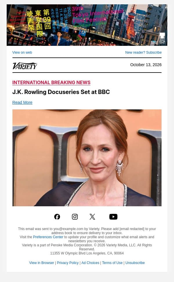 J.K. Rowling Docuseries Set at BBC email from Variety screenshot