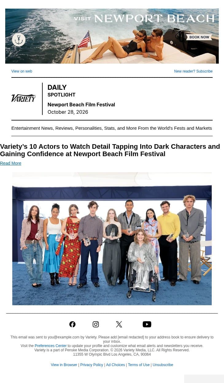 Variety’s 10 Actors to Watch Detail Tapping Into Dark Characters and Gaining Confidence at Newport Beach Film Festival email from Variety screenshot