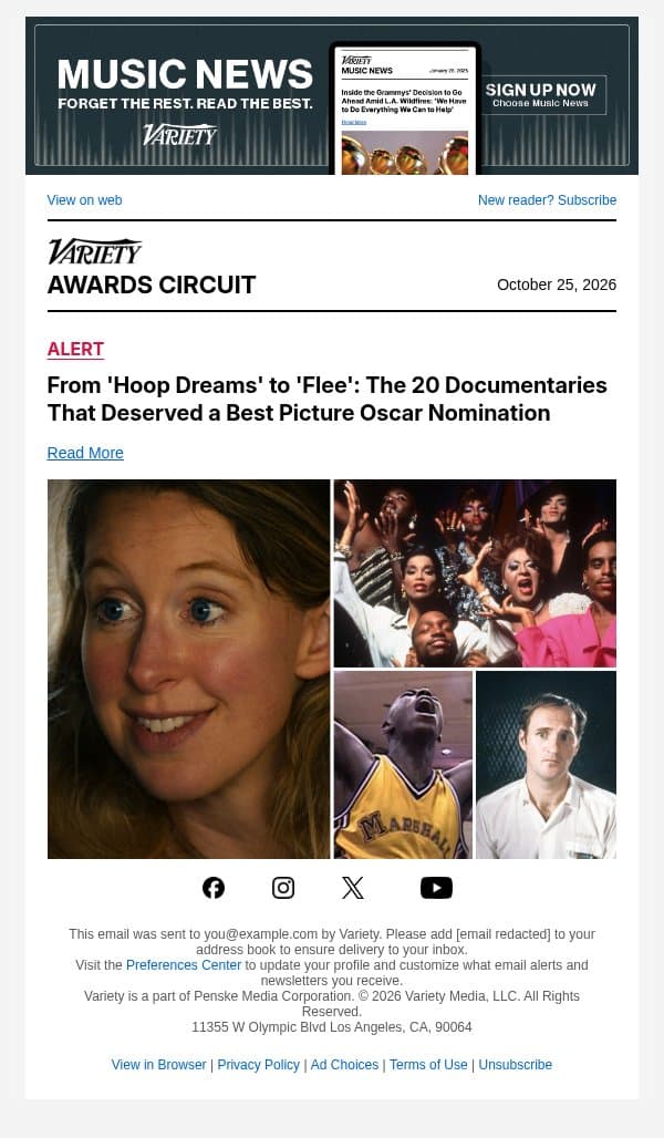 From 'Hoop Dreams' to 'Flee': The 20 Documentaries That Deserved a Best Picture Oscar Nomination email from Variety screenshot
