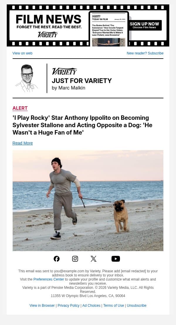 'I Play Rocky' Star Anthony Ippolito on Becoming Sylvester Stallone and Acting Opposite a Dog: 'He Wasn't a Huge Fan of Me' email from Variety screenshot