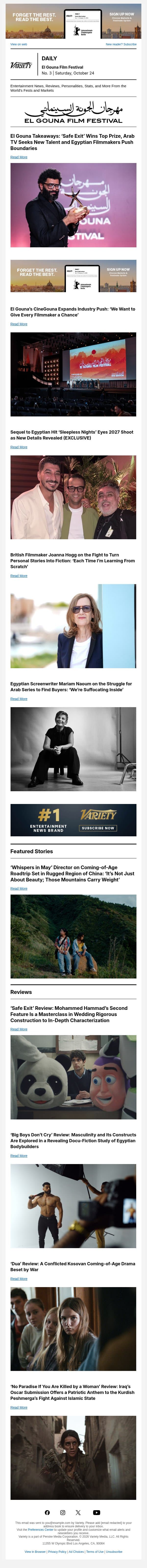 El Gouna Takeaways; CineGouna Expands; ‘Sleepless Nights’ Sequel email from Variety screenshot