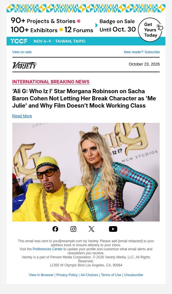 ‘Ali G: Who Iz I’ Star Morgana Robinson on Sacha Baron Cohen Not Letting Her Break Character as 'Me Julie' and Why Film Doesn’t Mock Working Class email from Variety screenshot