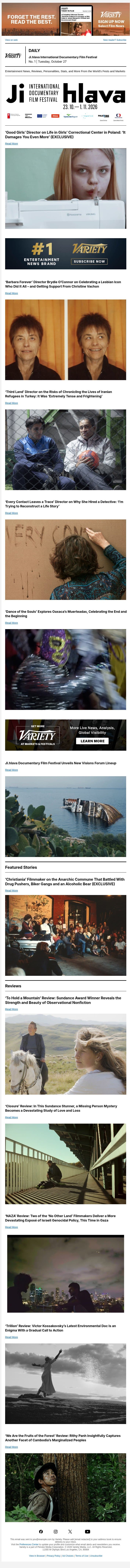 Ania Winiarska on Troubled Teens; Brydie O’Connor Talks Lesbian Icon; Iranian Director Discusses 'Frightening' Shoot email from Variety screenshot
