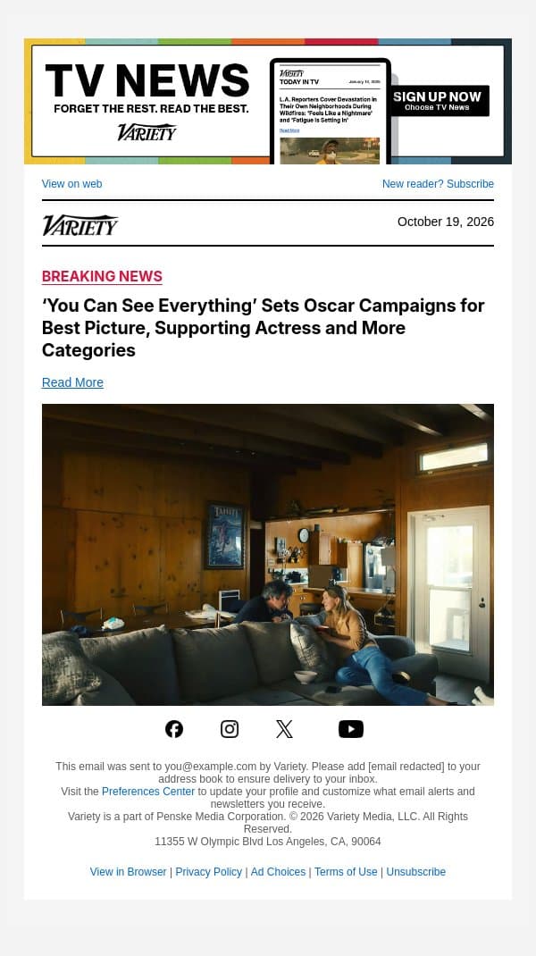 ‘You Can See Everything’ Sets Oscar Campaigns for Best Picture, Supporting Actress and More Categories email from Variety screenshot