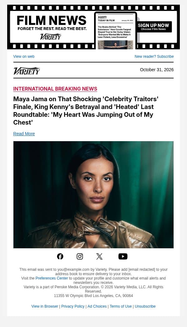 Maya Jama on That Shocking 'Celebrity Traitors' Finale, King Kenny's Betrayal and 'Heated' Last Roundtable: 'My Heart Was Jumping Out of My Chest' email from Variety screenshot