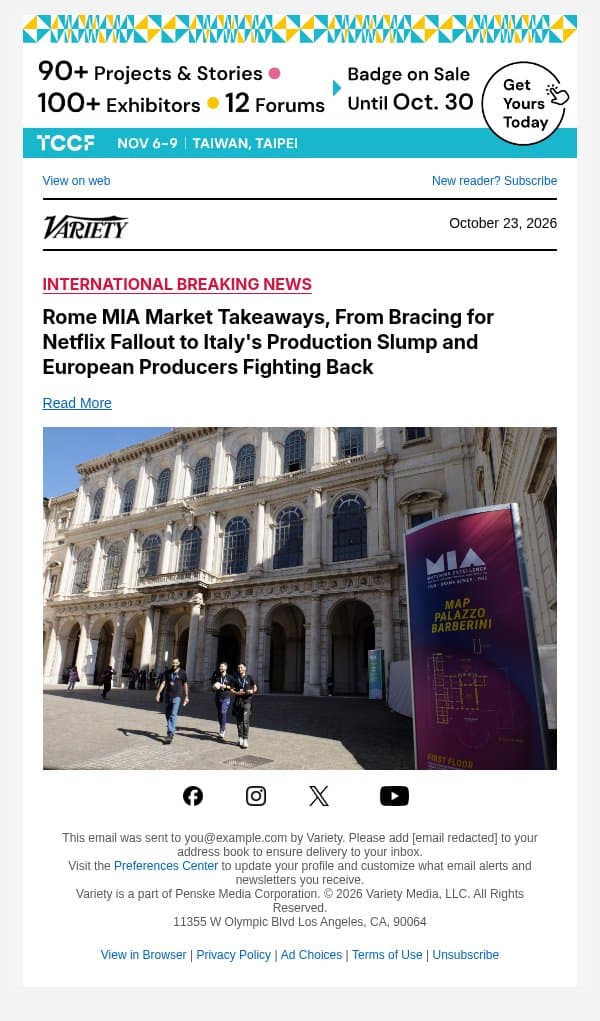 Rome MIA Market Takeaways, From Bracing for Netflix Fallout to Italy's Production Slump and European Producers Fighting Back email from Variety screenshot
