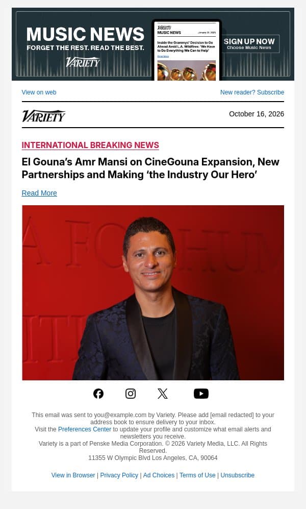 El Gouna’s Amr Mansi on CineGouna Expansion, New Partnerships and Making ‘the Industry Our Hero’ email from Variety screenshot