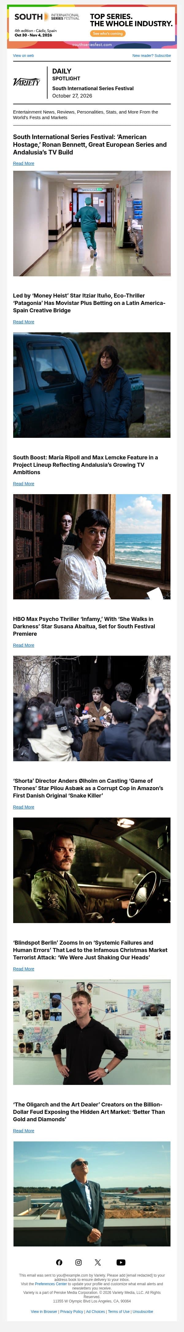 SISF: An Inside Track; ‘Patagonia’: a New TV Axis; María Ripoll’s Latest at South Boost email from Variety screenshot