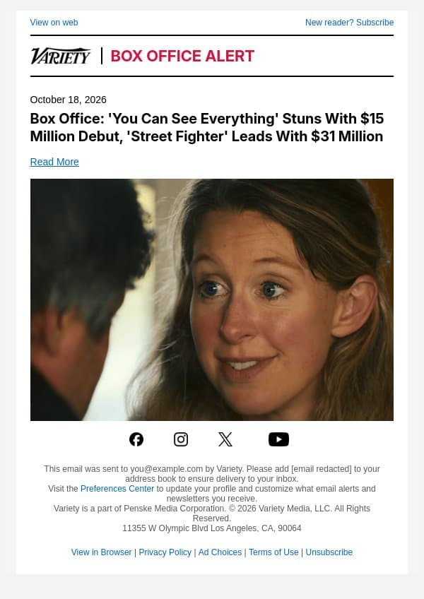 Box Office: 'You Can See Everything' Stuns With $15 Million Debut, 'Street Fighter' Leads With $31 Million email from Variety screenshot