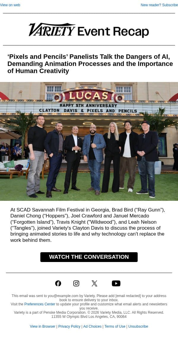 Watch the Conversation – Variety's Pixels and Pencils Panel in Partnership with SCAD email from Variety screenshot