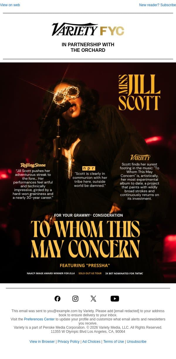 For Your GRAMMY® Consideration - Jill Scott email from Variety screenshot