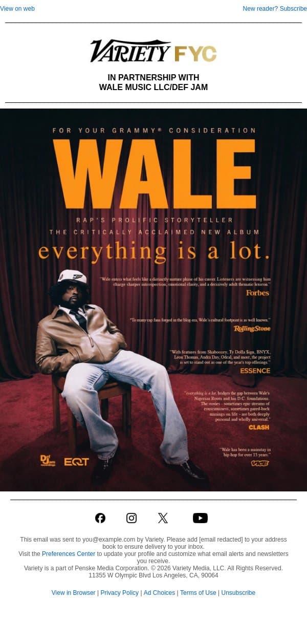 For Your GRAMMY® Consideration - Wale email from Variety screenshot