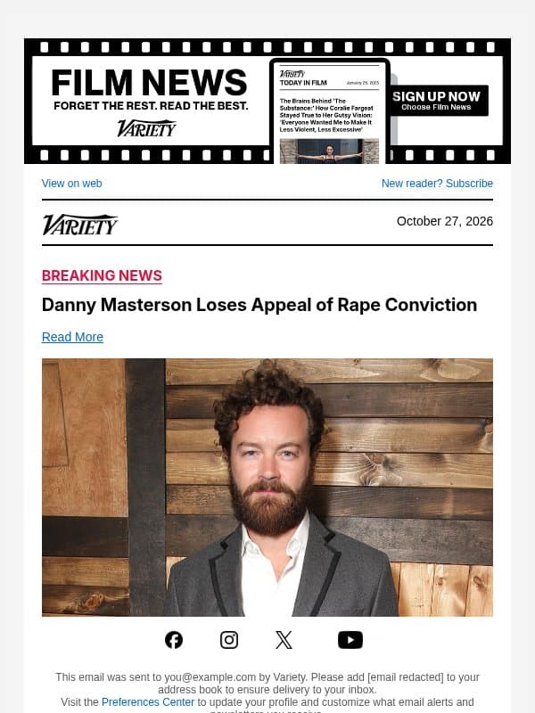 Danny Masterson Loses Appeal of Rape Conviction email from Variety