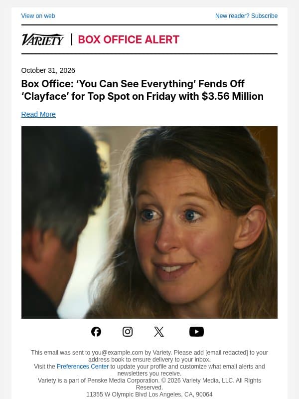 Box Office: ‘You Can See Everything’ Fends Off ‘Clayface’ for Top Spot on Friday with $3.56 Million email from Variety