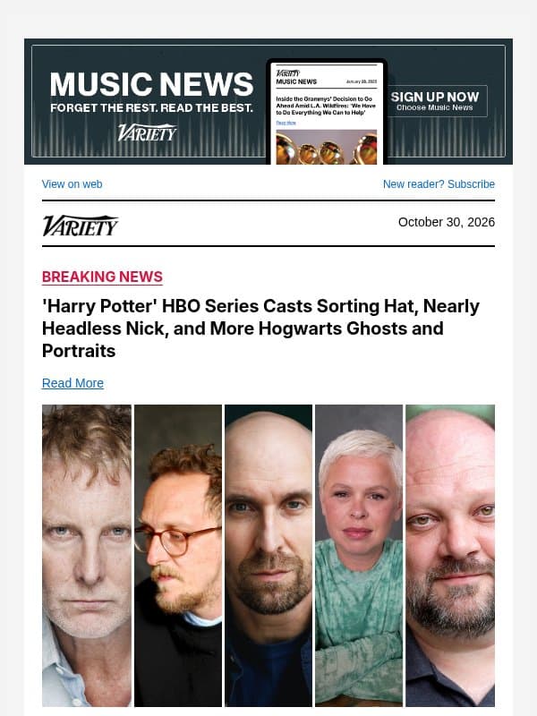 'Harry Potter' HBO Series Casts Sorting Hat, Nearly Headless Nick, and More Hogwarts Ghosts and Portraits email from Variety