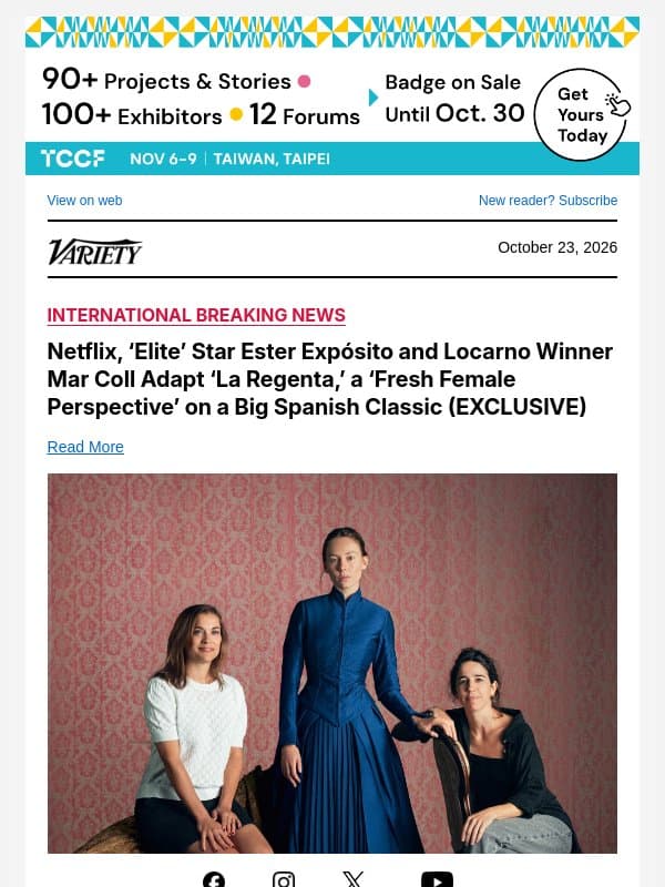 Netflix, ‘Elite’ Star Ester Expósito and Locarno Winner Mar Coll Adapt ‘La Regenta,’ a ‘Fresh Female Perspective’ on a Big Spanish Classic (EXCLUSIVE) email from Variety