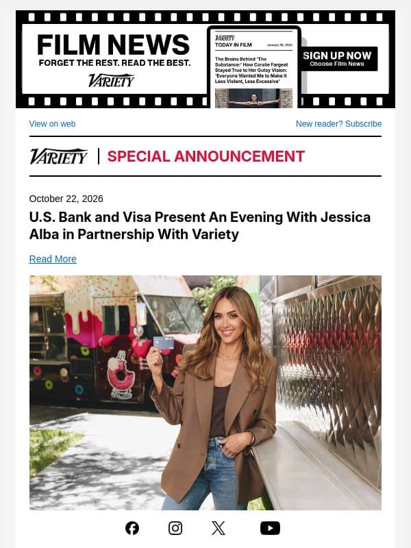 U.S. Bank and Visa Present An Evening With Jessica Alba in Partnership With Variety email from Variety