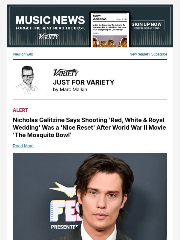 Nicholas Galitzine Says Shooting 'Red, White & Royal Wedding' Was a 'Nice Reset' After World War II Movie 'The Mosquito Bowl' email from Variety