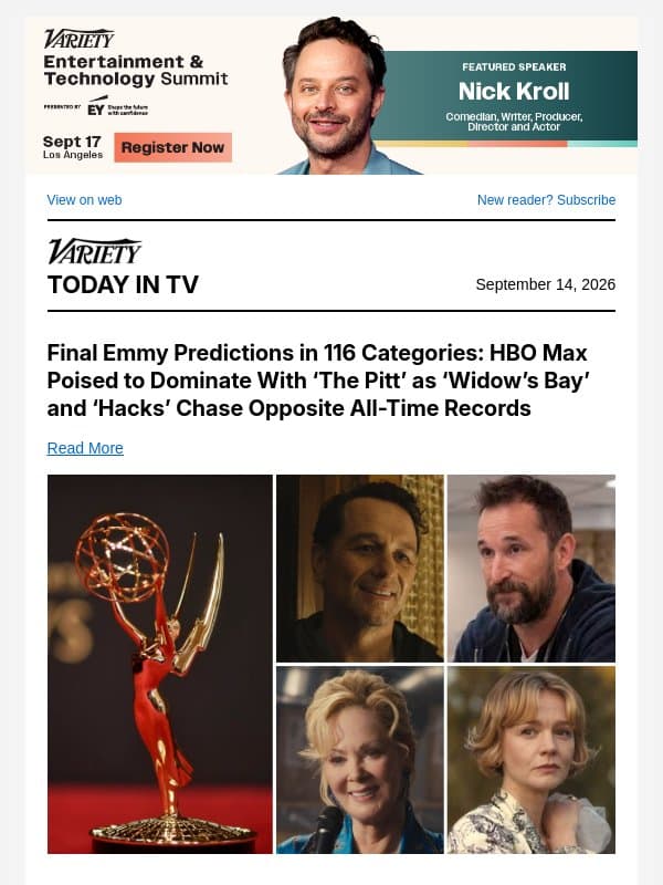 Final Emmy Predictions; Dave Chappelle Expands Tour; Ben Platt Joins 'Industry' Cast email from Variety