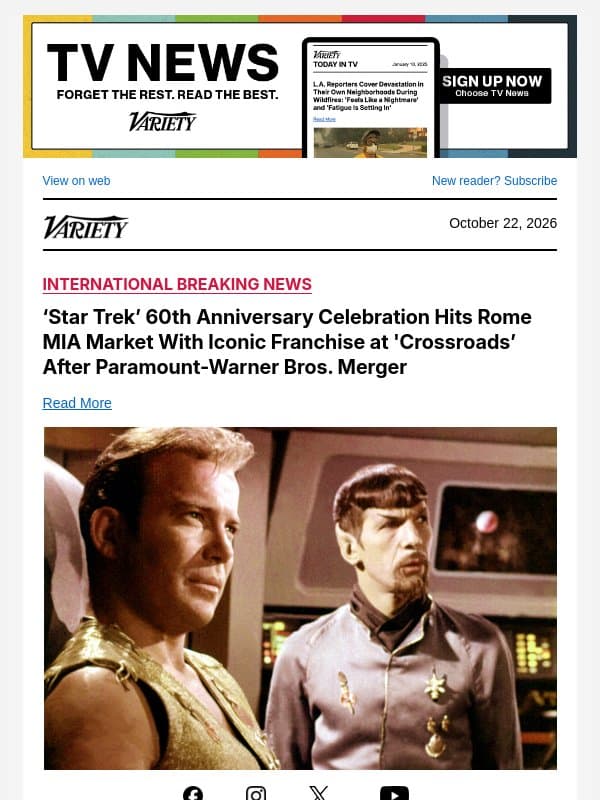 ‘Star Trek’ 60th Anniversary Celebration Hits Rome MIA Market With Iconic Franchise at 'Crossroads’ After Paramount-Warner Bros. Merger email from Variety