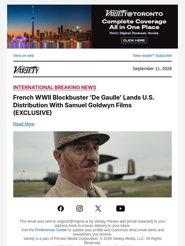 French WWII Blockbuster 'De Gaulle' Lands U.S. Distribution With Samuel Goldwyn Films (EXCLUSIVE) email from Variety