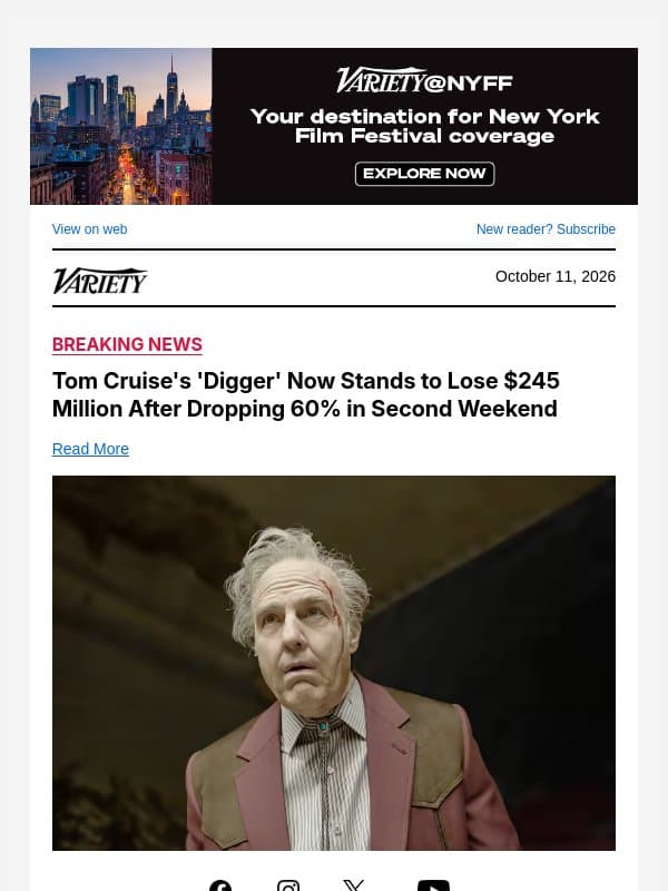 Tom Cruise's 'Digger' Now Stands to Lose $245 Million After Dropping 60% in Second Weekend email from Variety