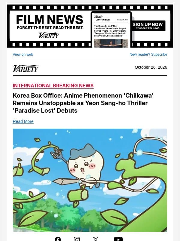 Korea Box Office: Anime Phenomenon 'Chiikawa' Remains Unstoppable as Yeon Sang-ho Thriller 'Paradise Lost' Debuts email from Variety