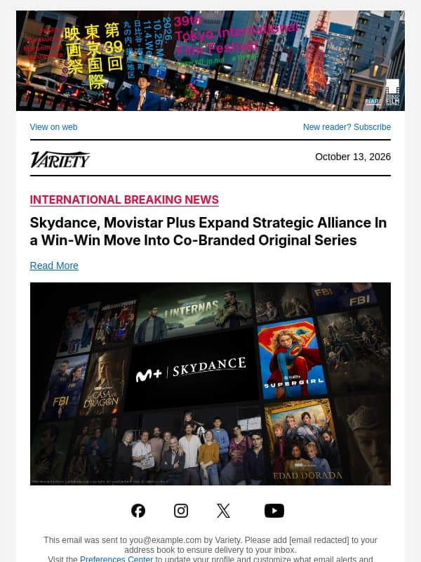 Skydance, Movistar Plus Expand Strategic Alliance In a Win-Win Move Into Co-Branded Original Series email from Variety