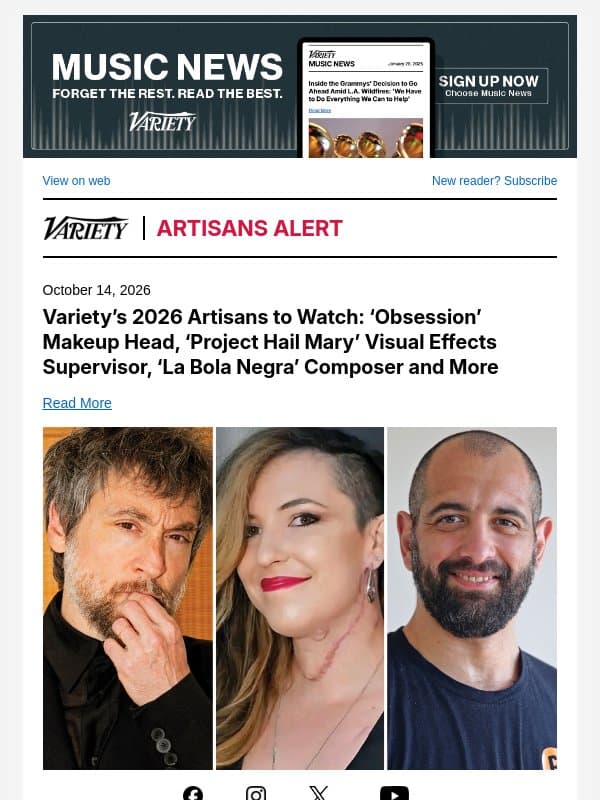 Variety’s 2026 Artisans to Watch: ‘Obsession’ Makeup Head, ‘Project Hail Mary’ Visual Effects Supervisor, ‘La Bola Negra’ Composer and More email from Variety