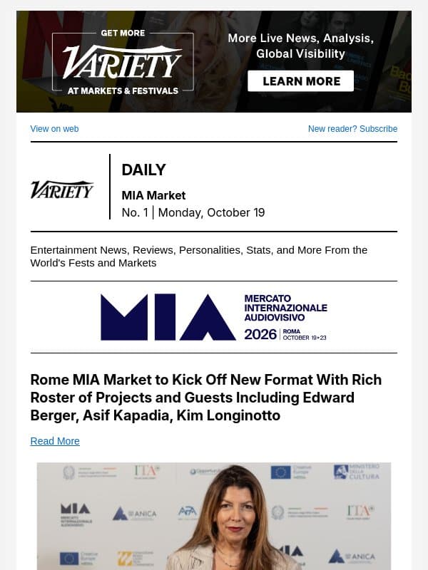 MIA's New Format; Investment Hub Launched; Scorsese's Fellini Doc email from Variety