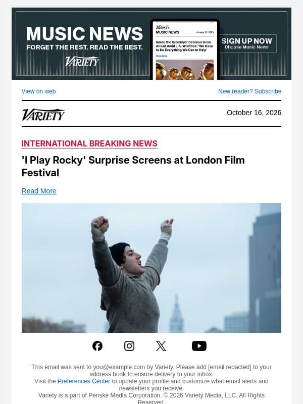 'I Play Rocky' Surprise Screens at London Film Festival email from Variety